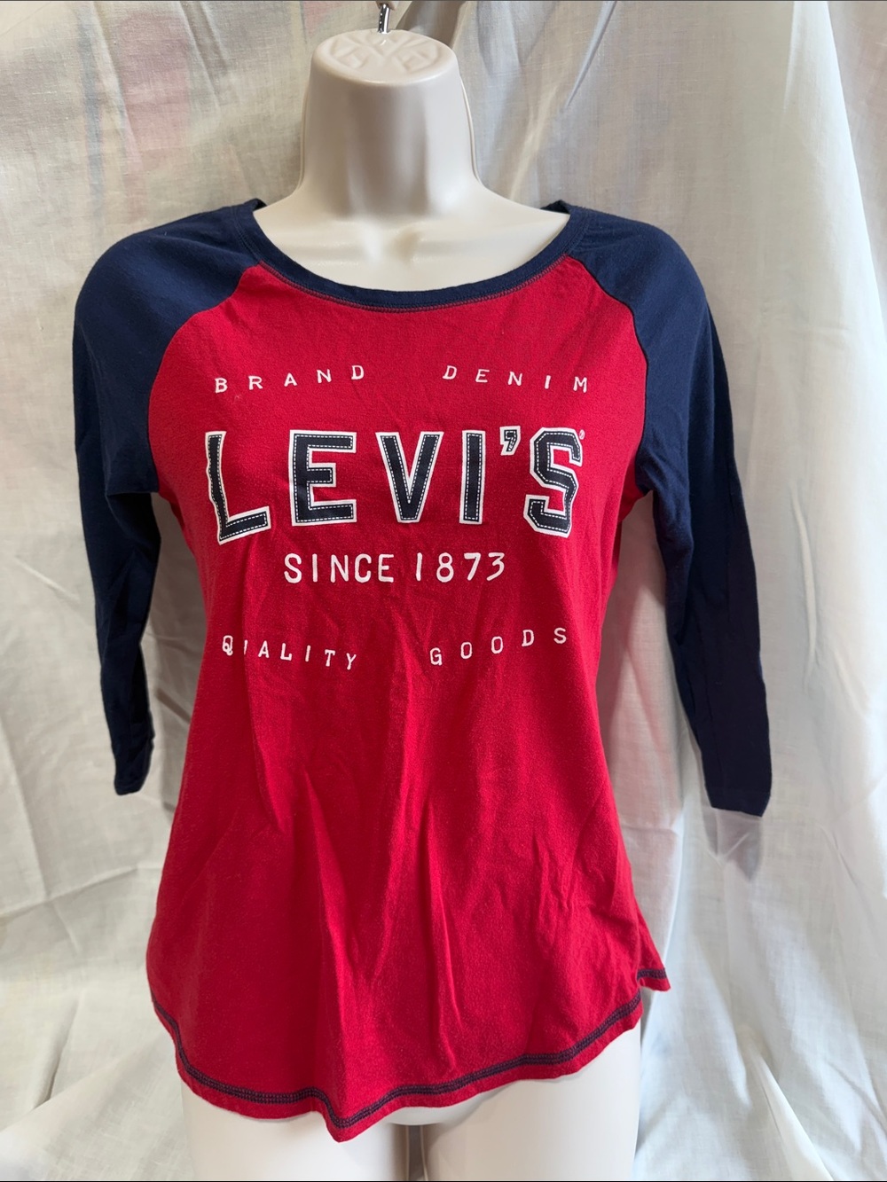 Levi's Red and Navy Raglan Logo Long Sleeve Top